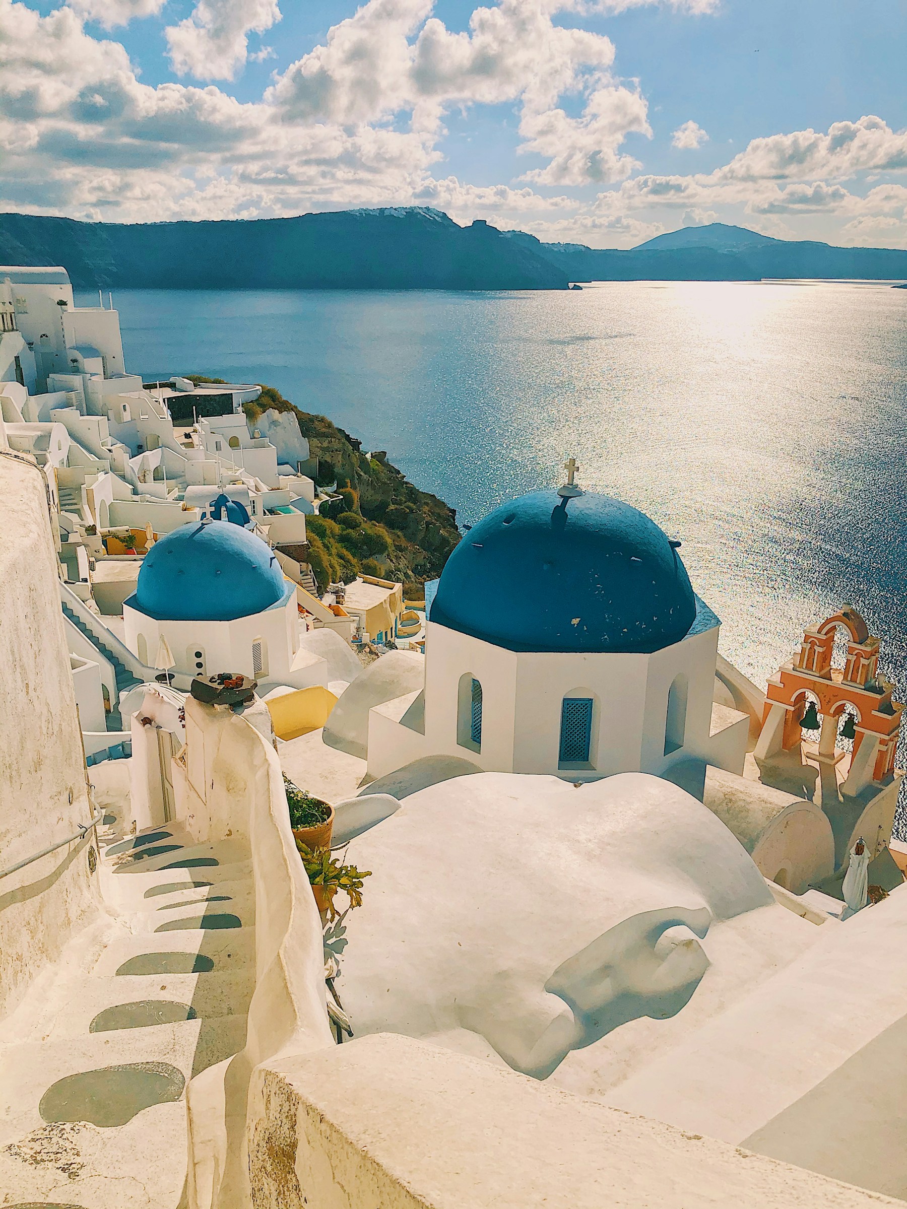 Blue-domed church above the sea in Santorini