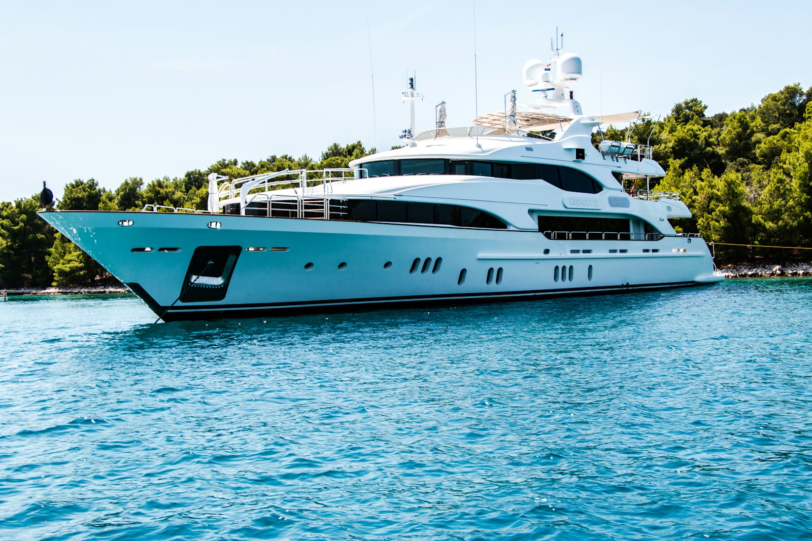 Luxury motor yacht on clear Mediterranean water